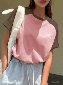 DAZY Letter Graphic Contrast Raglan Sleeve Tee