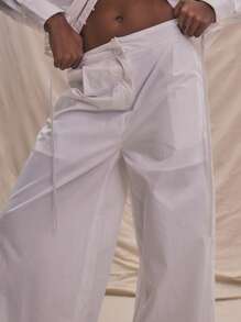 MUSERA Pantalón ancho de tela con detalle de botones en la pierna, elegante para primavera y verano, estilo bohemio y casual para fiestas - Blanco - Ver 5