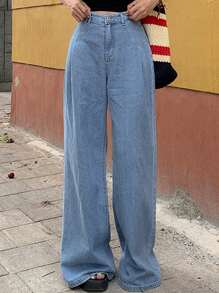 DAZY Women's Casual Washed Loose Wide Leg Jeans Y2k - Blue - View 10