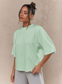 MISSGUIDED Oversized T-Shirt Fabric Essential Basic Casual Streetwear Spring Summer Loungewear Workout Athletic Top - Mint Green - View 4