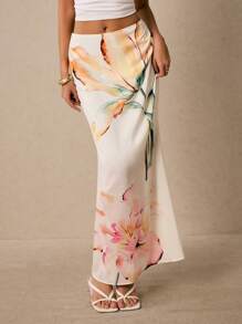 Poéselle 女士优雅长款雪纺裙，饰有精致花卉印花和拉链细节 - 白色 - 查看 5