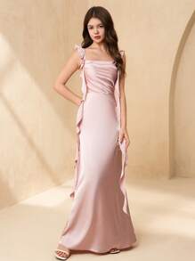 SHEIN Flower Girl & Teens Girl Formal Ruffled Strap Satin Mermaid Dress, Suitable For Wedding, Prom, Birthday Party, Performance