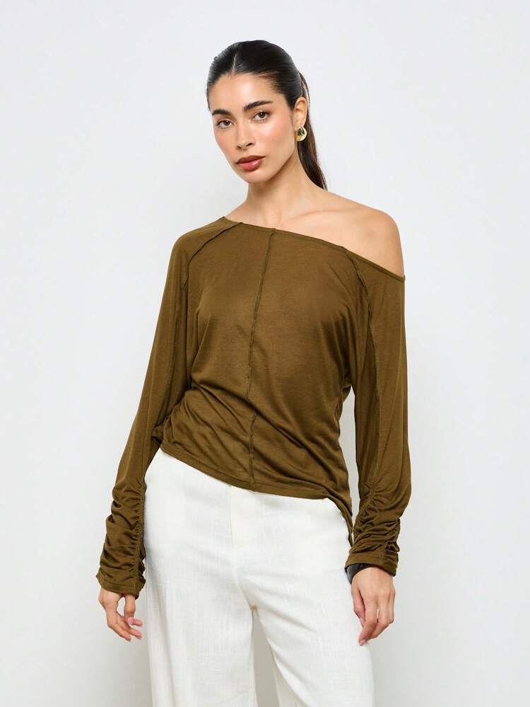 Long Sleeve Slouchy Seam Detail Top