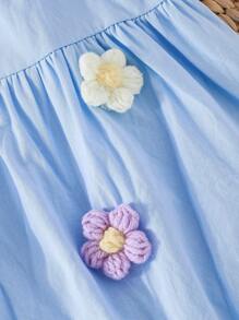Pantalones cortos tipo bloomers para niñas pequeñas de 4 a 7 años con bordado floral 3D en azul claro, de primavera/verano, dulces y adorables, minimalistas, versátiles y cómodos con cintura elástica - Azul - Ver 4