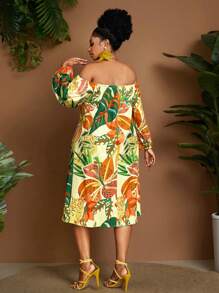 Maweii 大码热带印花露肩休闲度假连衣裙 - 彩色 - 查看 6