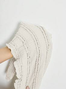 Sweetra Bộ 2 áo vest cổ tròn màu xanh lá cây giản dị dành cho nữ và quần short rộng rãi, Xuân/Hè - Màu be - Xem 6