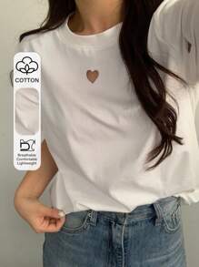 DAZY Women Loose Fit Heart Cutout Short Sleeve T-Shirt, Stylish Design