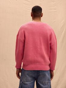 Musero 超大号轻质纽扣喷绘细节 V 领开衫，春季复活节 - 玫紅色 - 查看 3