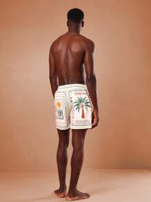 SUMWON Pantalones cortos de surf de playa de verano con estampado tropical hawaiano de palmeras, diseño de vacaciones y resort, con cordón, estilo casual de tablas, para usar en la piscina y fiestas