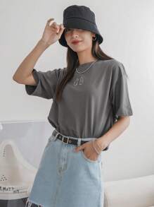 DAZY Cartoon Graphic Drop Shoulder Tee Summer - Grey - View 8