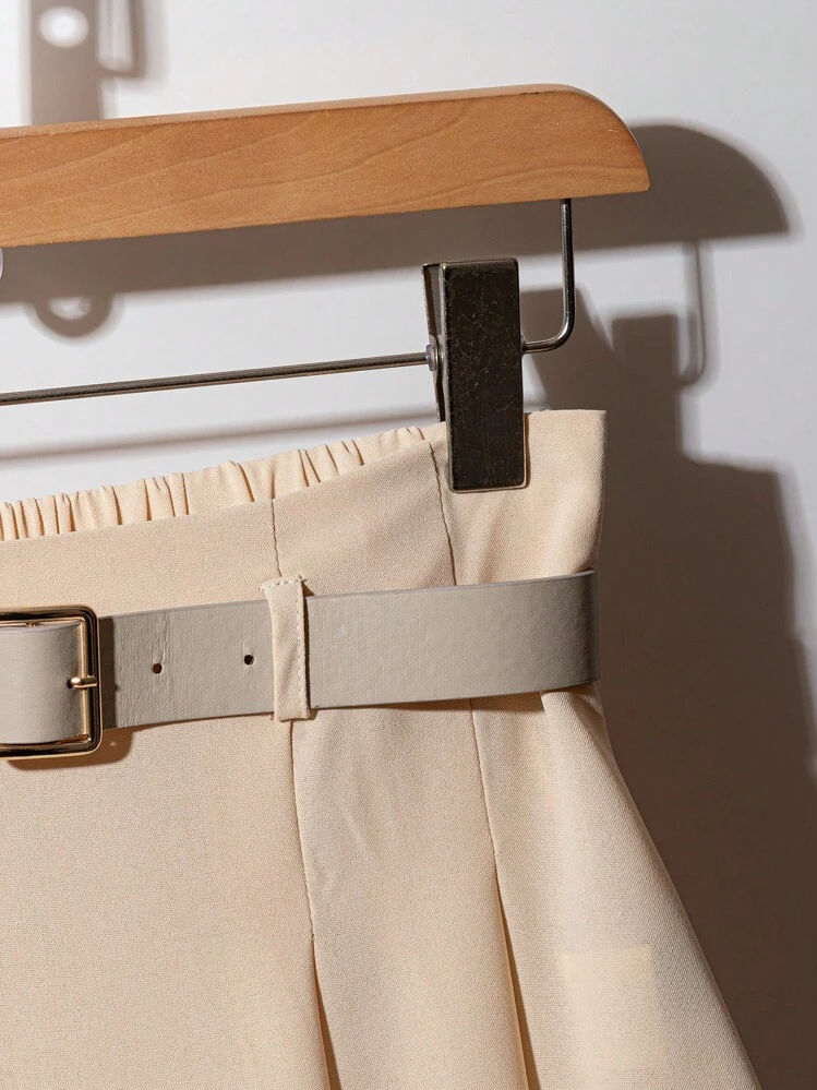 Franclia Jupe de travail élégante plissée de couleur unie pour femme - Nude - Voir 3