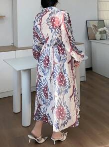 Dazy Plus Set di 2 pezzi: Blusa lunga con colletto e stampa floreale + Gonna