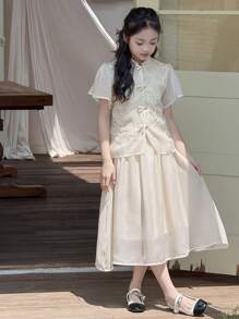 DAZY Tween Girl China Style 2 Pieces Set Outfits, Summer, Back To School Clothes - Apricot - View 1