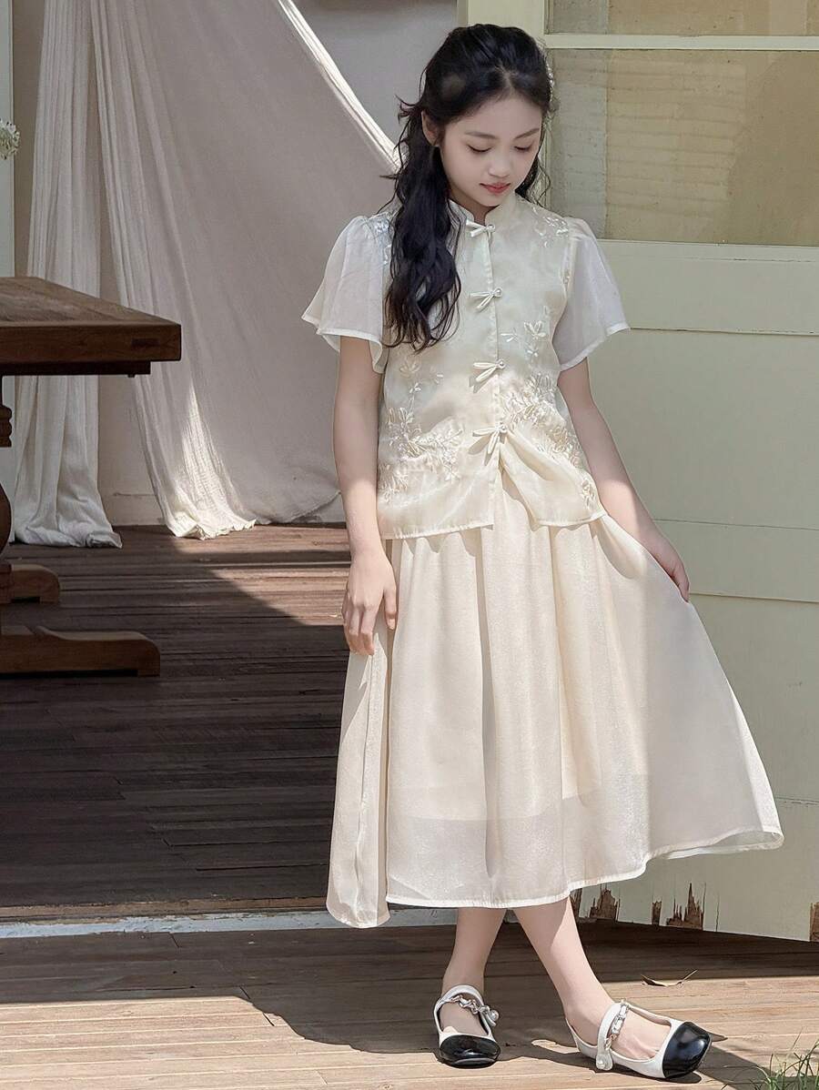 DAZY Tween Girl China Style 2 Pieces Set Outfits, Summer, Back To School Clothes - Apricot - View 1