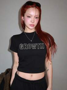 DAZY Women's Black Crop Top With Embroidery Patch Y2k - Black - View 3