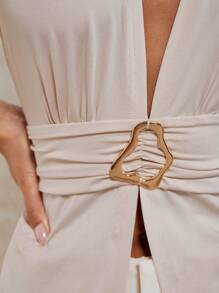 COSMINA Traje de baño elegante de mujer con escote en V profundo y hebilla de metal, apto para vacaciones de primavera y verano