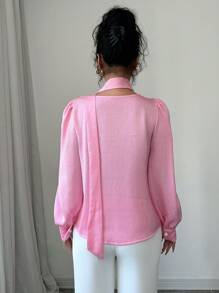 Selianne 1 chiếc áo cánh công sở tay phồng trơn màu dành cho nữ - Hồng - Xem 2