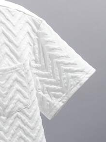 Kids Tween Boy Casual Versatile Comfortable Lapel Patch Pocket Loose Short Sleeved Net Color Knitted Shirt Suitable For Commuting To School, Daily Leisure Vacation Travel, Suitable For Sports, Suitable For Spring And Summer Seasons - White - View 6