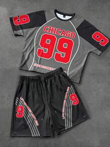 Manfinity EMRG 2pcs/Set Men's Sports Numeric Print Casual T-Shirt Set - Black - View 1