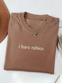 INAWLY Plus Size Women Letter Print Round Neck Short Sleeve T-Shirt, Fashion Suitable For Summer