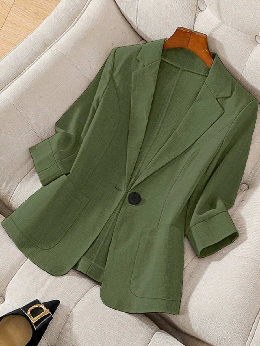 Franclia Casual Minimalist Solid Color Suit Jacket - Army Green - View 1