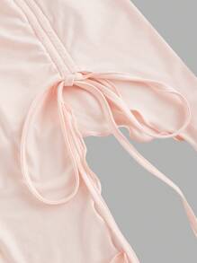 SHEIN MOD White And Pink,Summer,Seksi Chic,Club Night Multi-Piece Bustier Top With Side Tied Waist Ruched,Retro Solid Tube Top,Spring/Summer,Party,Beach,Casual - Baby Pink - View 4