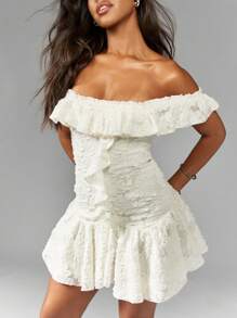 MISSGUIDED Textured Devore Ruffle Mini Dress Cute Sundress Dresses For Wedding Event