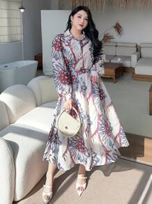 Dazy Plus Set di 2 pezzi: Blusa lunga con colletto e stampa floreale + Gonna