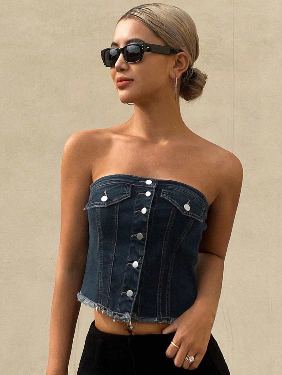 DAZY Top bustier en denim fin et sexy pour femmes