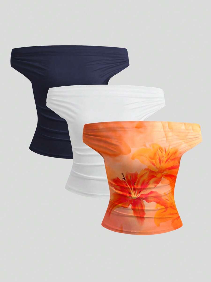 Sweetra Summer Casual Off-Shoulder Top - Multicolor - View 1