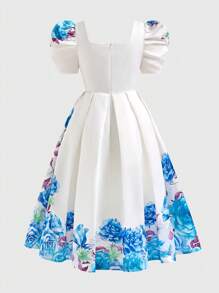 WESTFADE Young Abito elegante con stampa floreale aderente e tessuto, maniche corte, vestito da cerimonia per tè o eventi, adatto alle adolescenti