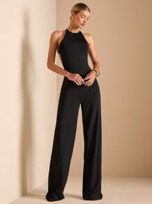 SHEIN BAE Women's Summer Sexy Backless Jumpsuit Black Jumpsuit Seaside Vacation One-Piece Swimsuit Swimsuit Night Out Vacation Outfit/Prom Dress/Summer Clothes/Romper/Wedding Guest Dress Women/Elegant Dresses For Party/Vacation/Easter Outfit Women