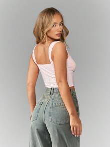 MISSGUIDED Eyelet Lace Corset Style Cami Top Summer Bralette Tie Front Bustier Crop Tank Sweet Prairie Cottagecore Festival Y2K Fashion - Pink - View 2