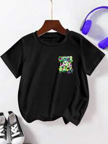 GraphicGems Tween Boy Casual Fashion Round Neck Knitted Printed T-Shirt, Back Top School, Campus, College - Black - View 4