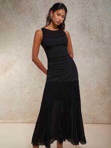 COSMINA Women's Elegant Black Sheer Splice Dress For Vacation, Spring/Summer - Black - View 5