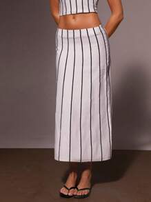 Athîral Falda de punto de rayas y bloques de color casual de vacaciones para mujer
