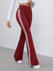 SHEIN Tall Pure Black High Elastic Knitted Side Seam White Webbing Tights Suitable For Autumn And Winter - Burgundy - View 6