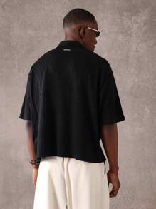 SUMWON Luxury Textured Short Sleeve Polo Designer Casual Summer Golf Tennis Shirt Premium Collared Athletic Performance Comfort Regular Fit Monochrome - Black - View 2