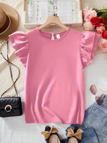 Solid Color Ruffle Lantern Sleeve Blouse For Teen Girls