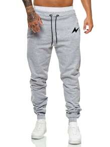 ROMWE MEN Street Life 2pcs Men's Casual Versatile Lightning Print Drawstring Waist Sweatpants - Multicolor - View 4