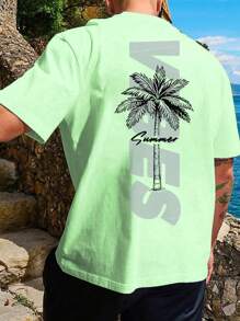 Manfinity Chillmode Men's Casual Holiday Coconut Tree & Letter Print T-Shirt, Graphic Tee Summer, Husband  And Boyfriend Gifts For Friends - Mint Green - View 1