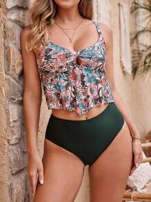 Swim Lushoire 2pcs Women Swimsuit, Sweet Ruffled High Waist Bikini Set For Beach Vacation - Multicolor - View 1