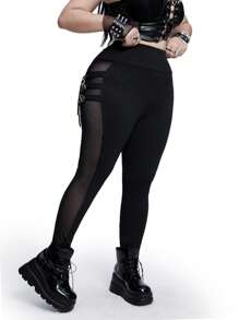 Whyspr 大码朋克哥特金属环透视紧身裤 - 黑色 - 查看 3