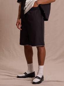 Musero Pantalones cortos de verano con elástico y pespuntes de contraste, estilo callejero y casual para vacaciones
