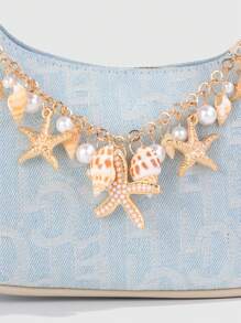 ROMWE Fairycore 1pc Beach Style Holiday Seashell, Conch, Pearl Metal Handbag Pendant, Wedding Decor Chain - Multicolor - View 4