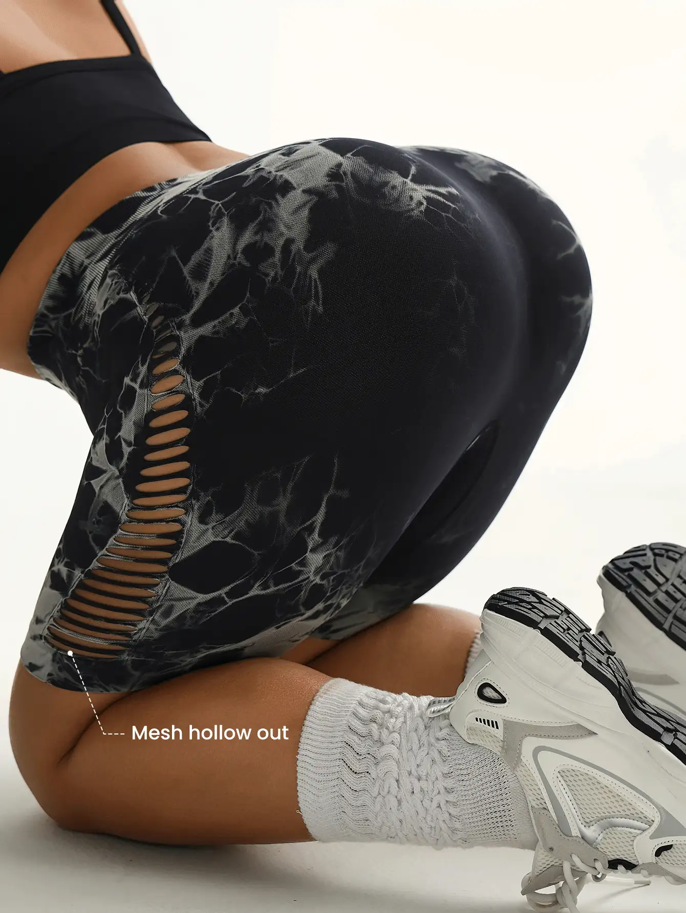 Easithlete 大码女式无缝扎染网眼侧边运动短裤骑行短裤 - 彩色 - 查看 2