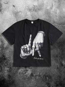 Tween Boys Casual Versatil Confortabil Imprimat Gât rotund cu mânecă scurtă Pulover Tricou din tricot, potrivit pentru navetă, școală, agrement, călătorii, sport, primăvară/vară