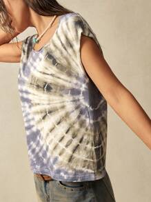 Bohemela Knit Tie-Dye Round Neck Batwing Loose Regular Boho Women T-Shirt