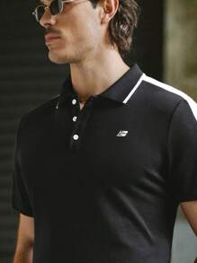 Manfinity VCAY Musclefit Slim Fit Knit Men's Casual Short Sleeve Polo Shirt, Black & White, Daily Essentials - Black - View 3