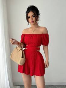 Chiquease Mono informal para mujer - Mono de vacaciones con hombros descubiertos y lazo en la espalda